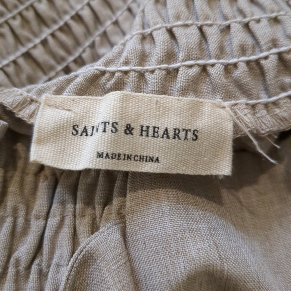 Saints & Hearts Light Weight Tiered Wide Leg Tan Pants, Size S - Picture 9 of 12